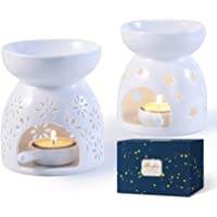 Bochee Quemador de Aceites Esenciales de Cerámica con Cuchara de Velas Paquete con 2 Patrones de Estrellas y Flores…